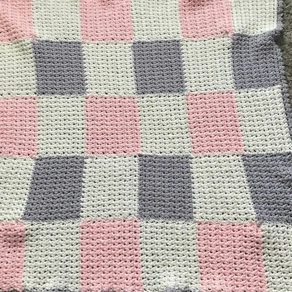 Vintage Hand Crochet knit Baby Blanket 42.5X42.5 color squares and flowers